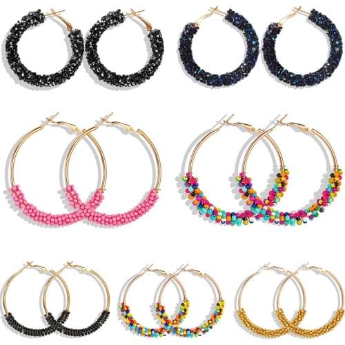 New Korean Beaded Drop Earrings for Women Boho Statement Pearl Crystal Big Round Earring Fashion Earings Jewelry 2020 Pendientes