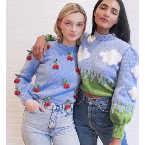 Klacwaya women 2020 fashion appliques full sleeve o-neck winter sweater ladies keep wearm casual style chic femal streetwear