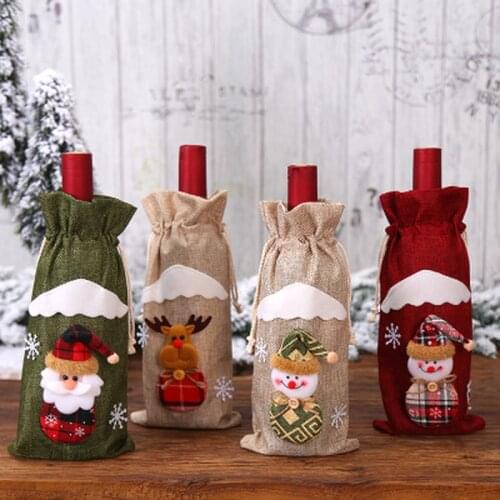 1PC New Christmas Wine Bottle Cover Xmas Decorations Dinner Party Table Decors Santa Claus Snowman Gifts Party Supplies For Home