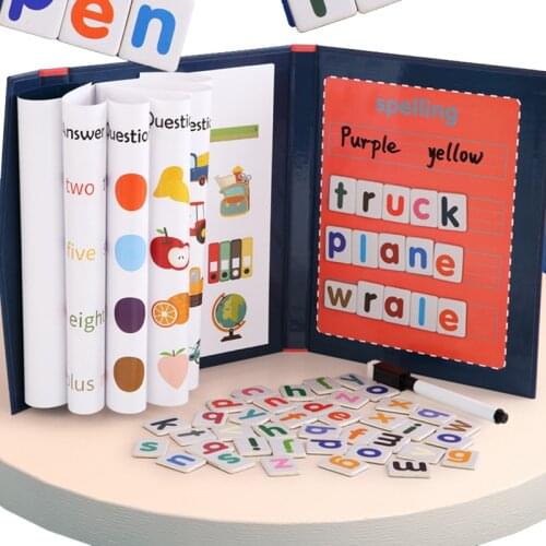 Big Size 3D Wooden Magnetic Puzzle Toys English Spelling Color Number Cognition Book With Pen Education Learning Toys for Kids