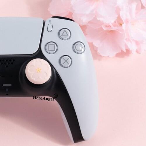 4pcs Pink Sakura Silicone Case Controller Analog Joystick Thumb Stick Grips Caps For PS5 PS4 Slim/Pro for NS Pro Gamepad Cover