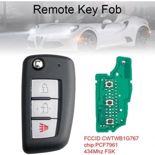 434Mhz 3 Buttons Car Remote Key Fob with PCF7961 Chip CWTWB1G767 Fit for 2014 - 2017 NISSAN ROGUE