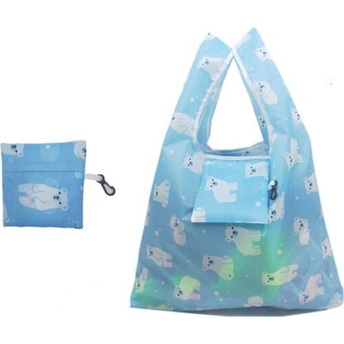 60PCS / LOT Shopper Bag New Portable Square Bag Eco-Friendly Polyester Shopping Storage Bag Cartoon Green Folding Tote Bag