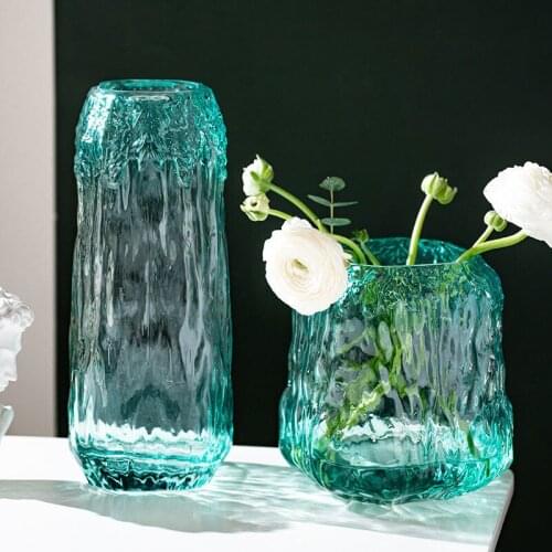 Spanish Style Handmade Lake Blue Large Vase Living Room Dining Table Decoration Flower Arrangement Hydroponic Glass Vase