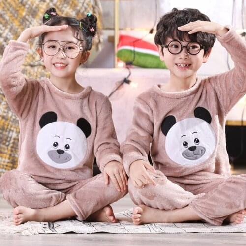 Kids Pajamas Suit Winter Girls Boys Sleepwear Nightwear Baby Clothes Animal Cartoon Pijamas Sets Warm Flannel Childrens Pyjamas