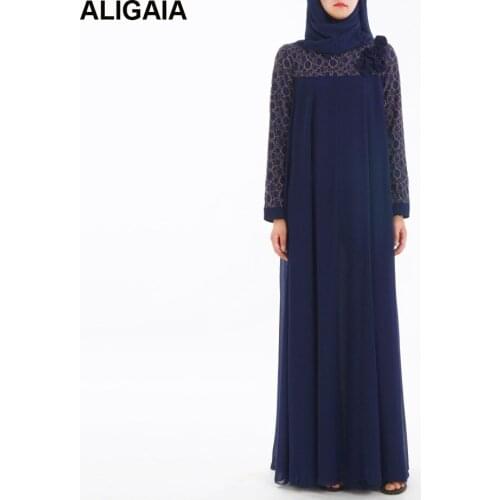 Aligaia Middle East Lace Long Dress for Women 2021 Islam Clothing Maxi Dresses Abayas For Women Dubai Robe Eid Black Kaftan