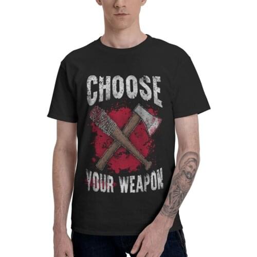 Classic Film The Walking Dead T-Shirts Men Graphic T Shirt Short Sleeve Choose your weapon AX Lucille Tshirt 100% Cotton Tee Top