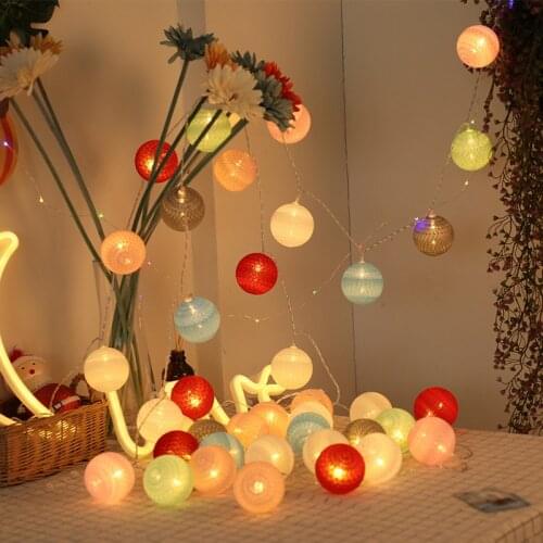 6m/3m Cotton Balls String Lights Led Garland Lights Christmas Lantern Outdoor Garden Wedding Decoration Battery Operated Lights