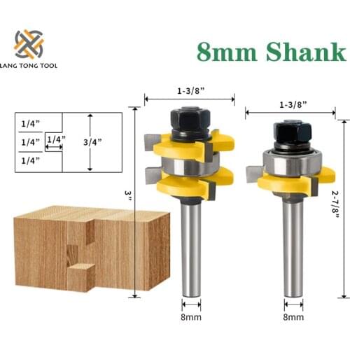 LANG TONG TOOL 8mm Shank Joint Assemble Router Bits Tongue & Groove T-Slot Milling Cutter for Wood Woodwork Cutting Tools LT006