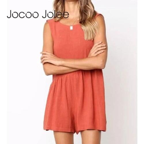 Jocoo Jolee Women Summer Casual Backless Playsuit Vintage Solid Wide Leg Short Jumpsuit High Waist Beach Rompers Overalls 2020