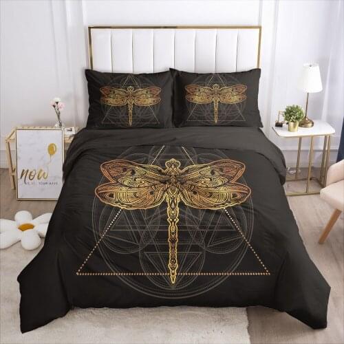 Black Golden dragonfly 3D HD Bedding Set Custom United States Queen King Size Quilt Duvet Cover Pillowcases Luxury Bed Set