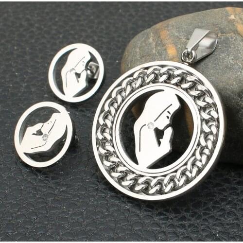 Silver Color Wholesale Fashion Stainless Steel Jewelry Pendant & Earrings Sets For Woman SBJZEFBG