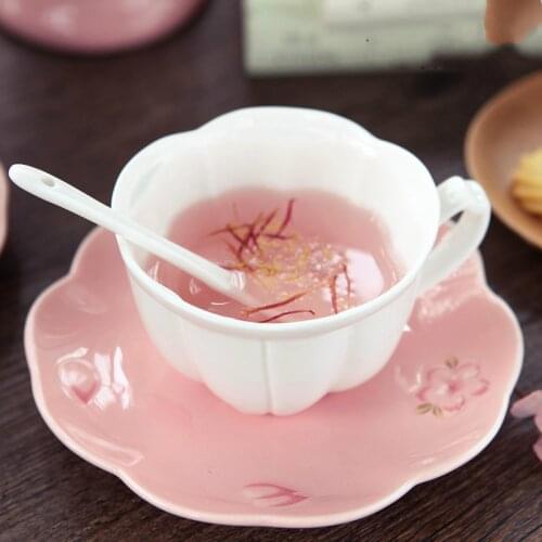 Bone China Sakura Tea Coffee Cup Ceramic Cup Saucer Afternoon Tea Cup with Spoon Set Chrysanthemum Tea Set