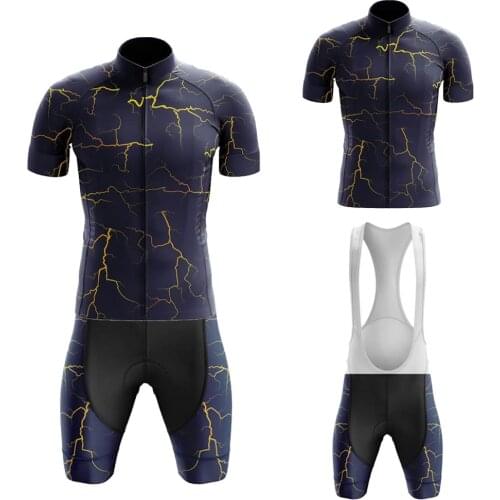 Lightning series Cycling Jersey Set Short Sleeve Bike Clothing Bib Shorts Gel Breathable Pad New Maillot Ciclismo Hombre