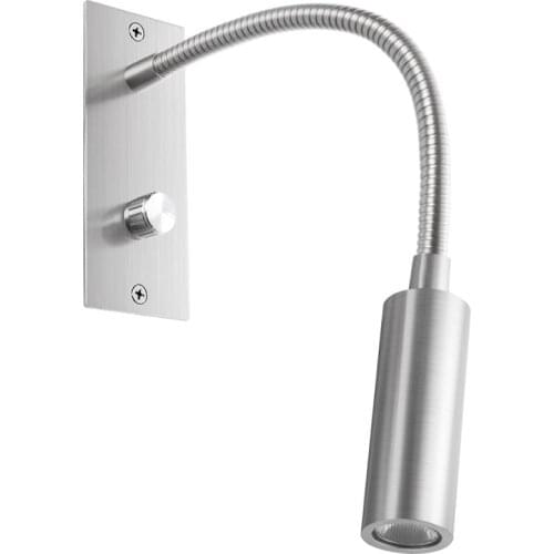Meanyee Wall Reading Lamp Headboard Bedside Light with Twist Switch/Stepless Dimmable/Adjustable Arm/Embedded/Brushed Nickel/War