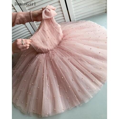 Cute One Shoulder Childrens Pink Dresses Tulle With Pearls Baby Girl Birthday Party Dress Christmas Gowns