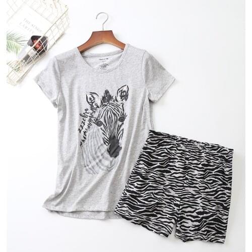 Pure Cotton Sweet Pajamas Set Women Short Sleeve Shirt Shorts 2Piece/Set Summer Cartoon Casual Homewear Big Size