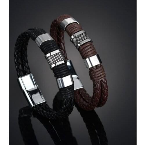 Multilayer Woven PU Bracelet Mens Exquisite Punk Leather Bracelet Leather Bracelet Gift Hand Ornament Braided Bracelet
