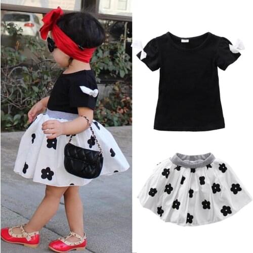 Fashion Kids Baby Girls Toddler Shirt+Skits Dress 2pcs Clothes Set Summer Kids Short Sleeve Outfits
