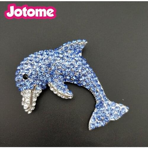 Fashion Custom Silver Plated 2.75 inches Rhinestone Blue Whale Safty Pin Brooch