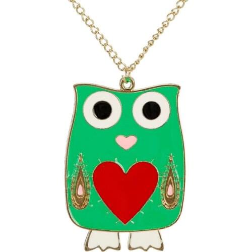 Fashion Enamel Heart Animal Owl Shape Pendant Necklace Long Chain Jewelry For Women
