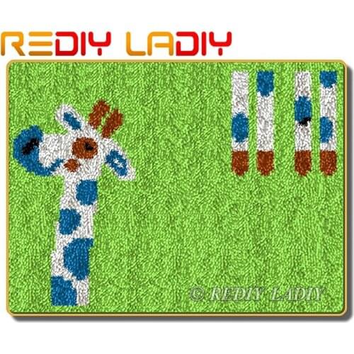 Latch Hook Rug Kit Crocheting Carpet Rug Cartoon Giraffe Acrylic Yarn Printed Canvas Cushion Mat Crochet Tapestry Hobby & Crafts