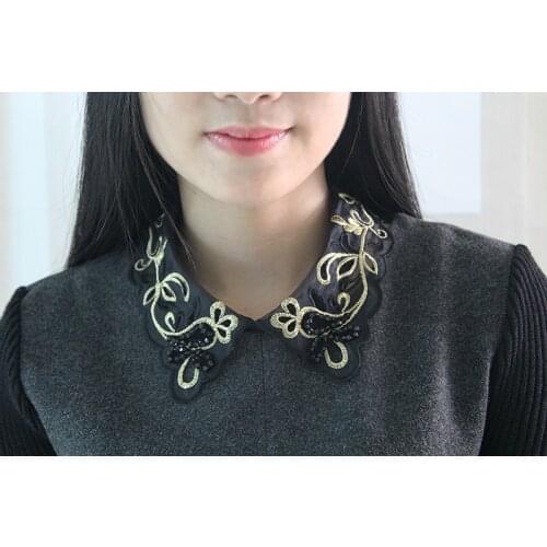 Hot Styles Women Lapel Fake False Collar Detachable Retro removeable Collar Half Shirt Blouse White Lace Embroidery Floral Fake