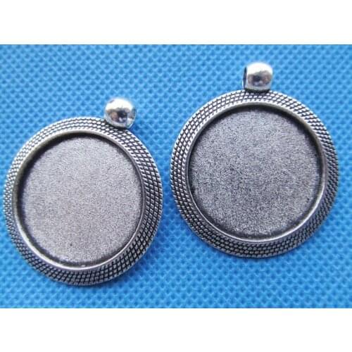 20pcs 32mm Heavy Antique Silver tone/Antique Bronze Border Round Base Setting Tray Pendant Charm/Finding,fit 25mm Cabochon/Cameo
