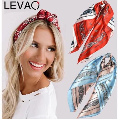 LEVAO Flowers 60*60 cm Print Hair Scarf Satin Cloth Hairband Women Headband Girls Turban Head Wrap Hair Accessories Banadan