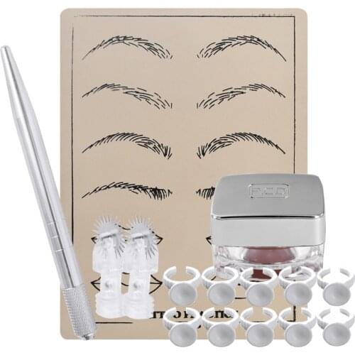 Tattoo Manual Pen Kit Permanent Makeup with Roller Pin Needles Ink Ring Cups Fog Eyebrow Microblading Beauty Tattoo Blades Set