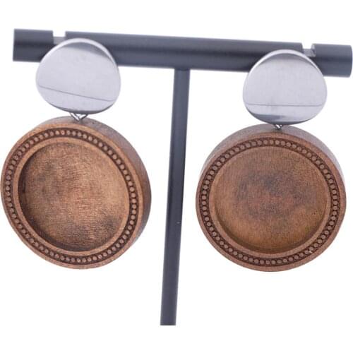 6pcs 20mm Round Cabochon Wood Earring Base Blanks Diy Stainless Steel Stud Posts Findings For Jewelry Making Materials