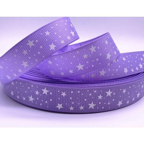 5yds 15mm 20mm 25mm 38mm Light Purple Grosgrain Ribbon Printed Stars for Christmas Wedding Decoration DIY Sewing Handmand Crafts