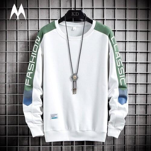 Harajuku Patchwork Men Sweatshirt 2021 New Fashion Casual Round Neck Pullover Male Letter Print Long Sleeved Top Mens Clothing