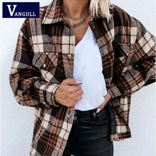 Vangull Plaid Women Shirt 2020 Autumn Loose Long Sleeve Single Breasted Pocket Female Top New Fashion Retro Casual Lady Chemise