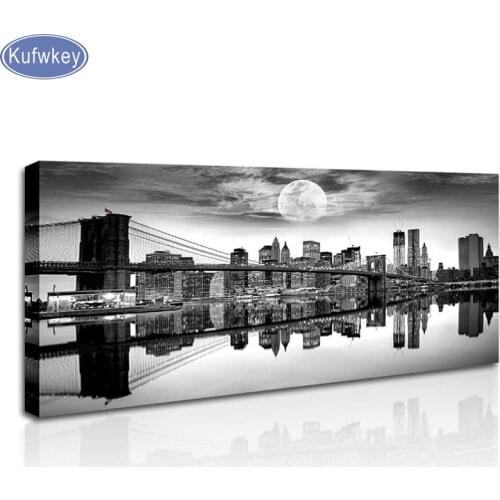 Wall Art Brooklyn Bridge DIY diamond embroidery Moon Night full diamond paint New York City Scene Black and White Picture Z141