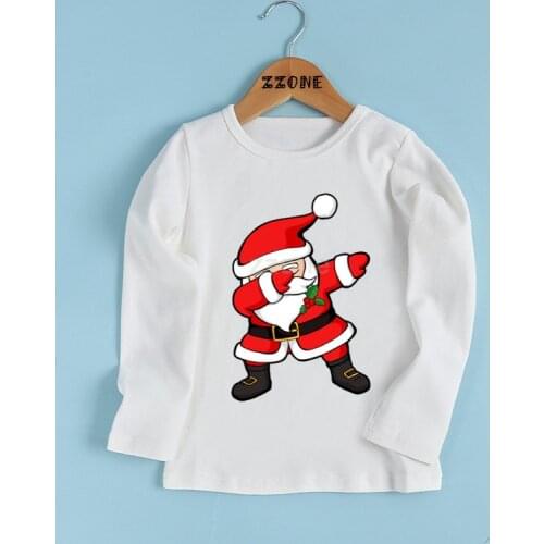 Dabbing Santa Pattern Funny Children T shirt Kids Merry Christmas Cartoon Clothes Baby Boys/Girls Long Sleeve T-shirt,LKP5112