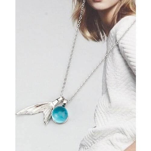 925 Sterling Silver Dolphin Tail Pendant Romantic Loving Mystical Sea Blue Nature Stone Chain Pendant Necklace for Women Jewelry