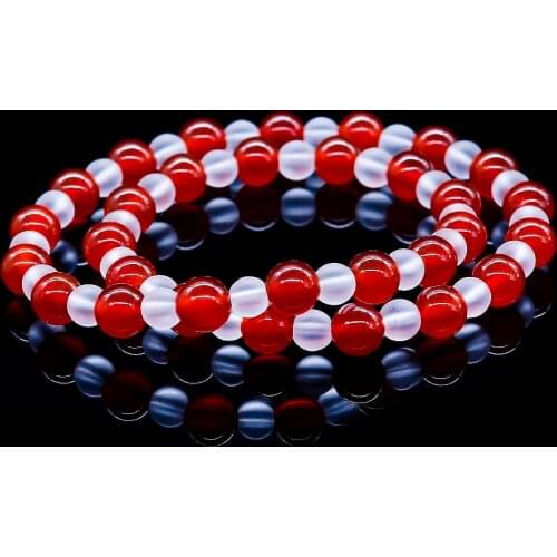 6mm Red Onyx With Clear Glass Charms Beads Bracelets 2 Strand Banagle Women Female pulseira Jewelry Summer Gift