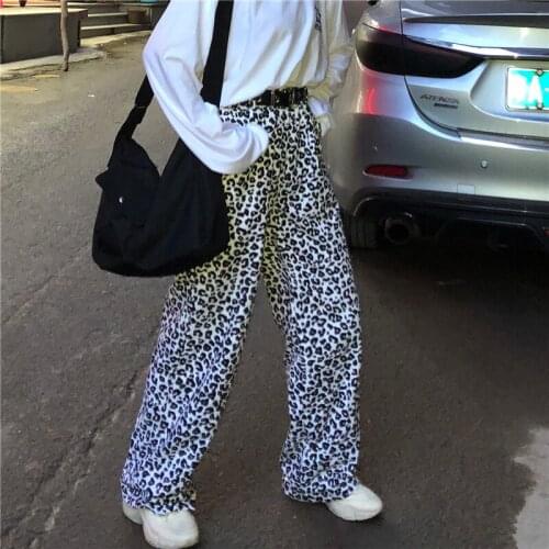 Women fashion Casual brand BF Harajuku style spring autumn streetwear Hip-Hop loose Capris Steampunk leopard wide leg pants hot