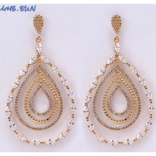MHS.SUN Luxury Design Women Cubic Zirconia Earrings Fashion Gold Color AAA CZ Stud Earrings For Girls Trendy Style 1Pair