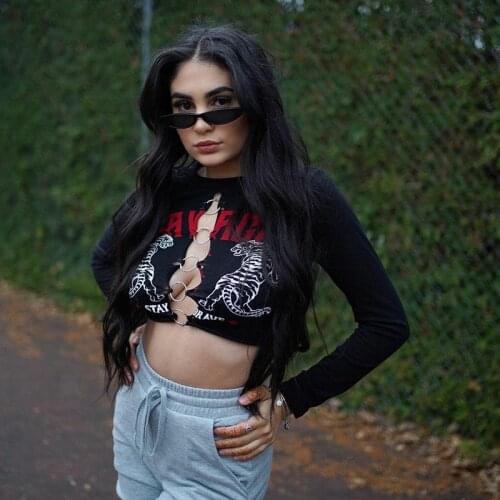 QICIUS Egirl Hollow Out Omighty Black Sexy Tops Gothic Clothes Grunge Fairy Core Emo Crop Top Mujer Long Sleeve Tshirt Women