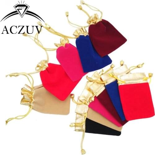 100Pcs 7x9cm 9x12cm 12x15cm Gold Plated Open Jewelry Packaging Velvet Bags Drawstring Jewelry Pouches