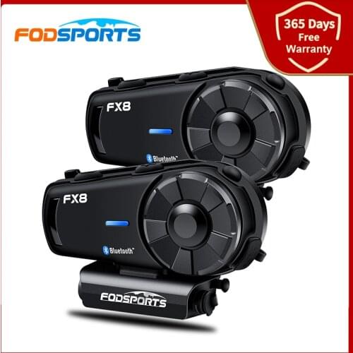 2pcs Fodsport FX8 Motorcycle Helmet Headset 8 Riders Group Talk 1000m Bluetooth Moto Intercom Wireless BT Interphone With FM