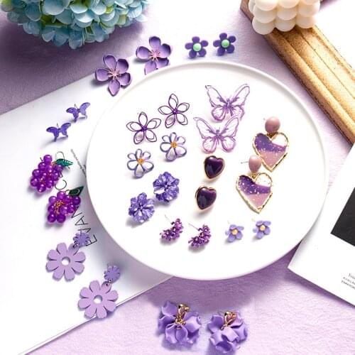 2020 Fashion Cute Purple Grape Butterfly Flower Earrings for Women Simple Geometric Acrylic Heart Earrings Fashion Jewelry Girl
