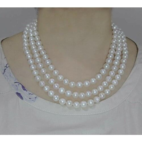 3 row AAA 9-10 MM SOUTH SEA NATURAL White PEARL NECKLACE