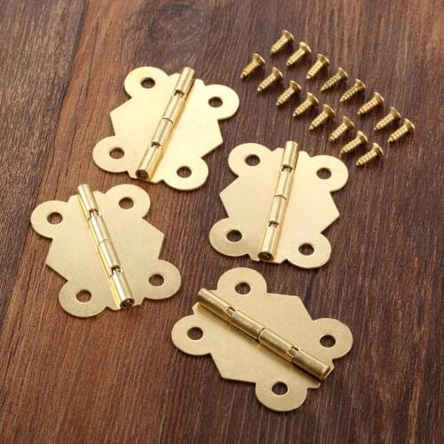4Pcs Gold 4 Holes Cabinet Drawer Jewelry Box Decorative Hinge 33*40mm Butterfly Door Furniture Hinge Furniture Hardware w/Screws