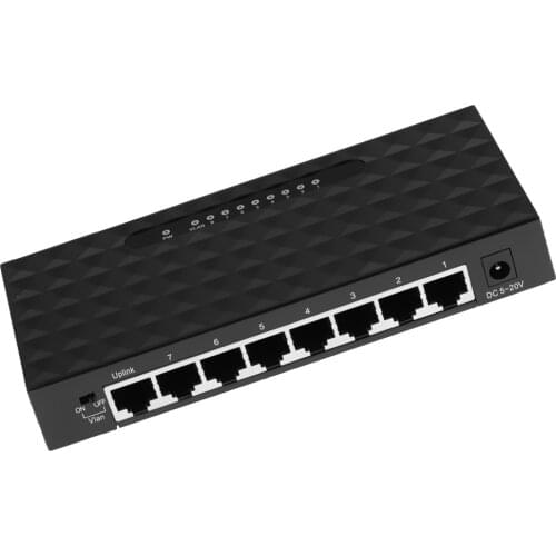 8-Port Fast Ethernet Desktop Plug-and-Play VLAN Switch Connect Router