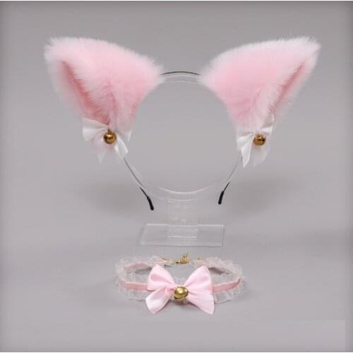 Halloween Maid Accessories Fox Cat Ears Headband Lace Bow Bell Collar Set Cosplay Costume for Party Holiday Christmas Decor