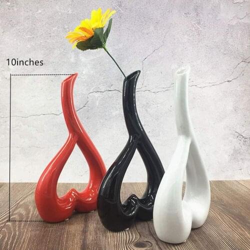 Free shipping Love Ceramic Art Vase 10 inch High Red, Black, White, Home Office Decoration-Set of 3 Pieces