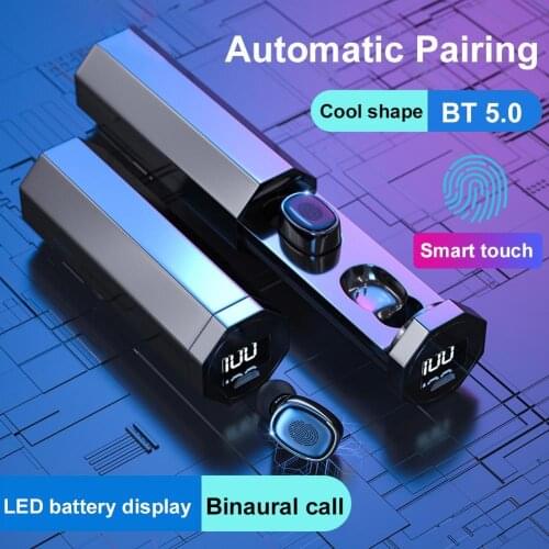 TWS Bluetooth 5.0 Wireless Finger Touch Mini Stereo Sound Sport Earphones Noise Cancelling Headphones With Charging Compartment